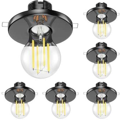 ledscom.de 6 Stück Porzellan Decken-Einbauleuchte TELA schwarz + E27 LED Lampe 1005lm, Smart Home, warmweiß - kaltweiß
