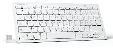 TECKNET Slim Kabellose Tastatur, Deutsches Layout QWERTZ, 2.4 GHz, 78 Tasten Mini Wireless Tastatur mit Nano USB Empfänger für Windows 11/10/8/7/Vista/XP and Android Smart TV - Weiß