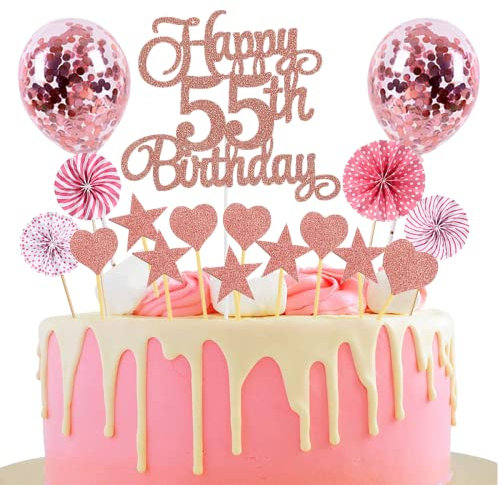 Tortendeko 55 Geburtstag Rosegold Junge Mädchen Happy Birthday 55 Glitter Cake Topper 55.kuchendeko Geburtstag Happy 55th Birthday Tortendeko 55 Jahre Geburtstag Kuchen Deko 55 Geburtstag Mädchen