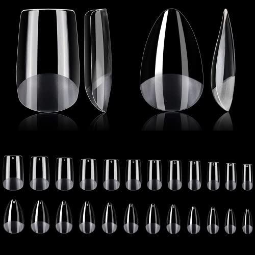 ASENTER 240 Pièces Pose Américaine Ongles Capsules Carré Amande Court Transparente Faux Ongles Gel x pose Americaine 12 tailles Différentes Mi-Givré