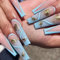 Brishow Coffin Long False Nails Gold Butterfly Press on Nails French Blue Fake Nails Full Cover Stick on Nails 24pcs for Women and Girls