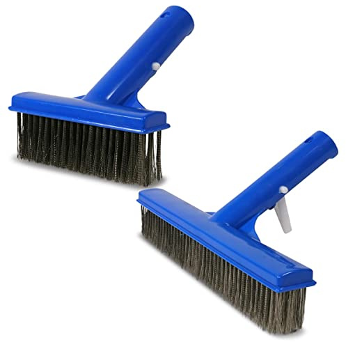 Premium Wand- und Boden-bürsten mit Metallborsten Reinungsbürste Beton Fliesen Mosaik Beckenbürste Algen Schwimmbecken Pool (2er Set Beckenbürsten (12,5 cm & 25 cm))
