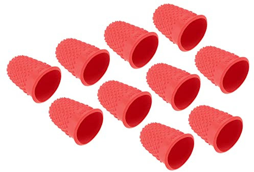 PATIKIL 0.67 10Pack Gummi Fingerspitze Silikon Daumen Fingerkuppen Schutz Abdeckungen Schutzpolster Fingerhut Griffe für Büro Zählen Nähen Rot XS Größe