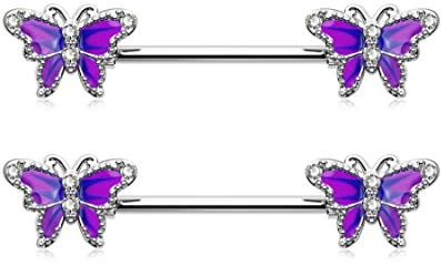 Jewseen Schmetterling Brustwarzenpiercing 316L Chirurgenstahl Nipple piercing 14G Nipple Shield Barbell 2PCS CZ Brustwarzenpiercing Schmuck für Frauen