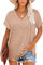KINGFEN Tops for Women Cute Summer Short Sleeve V Neck Shirts Trendy Dressy Casual Loose Fit T-Shirts Basic Tees Plain Tunic Tops Fashion Soft Flowy Blouses Khaki Size 10