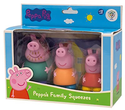 Peppa Pig - Set 3 Figuras baño Peppa Pig - Juguetes de Agua y baño- Incluye Mama, Papa y Peppa (DeQube 919D00046)