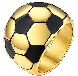 PROSTEEL Herren Fußball Statement Ring 18k vergoldet Ringgröße 62 Hip Hop Stil Groß Ring in Ball Form Biker Motorradfahrer Modeschmuck Accessoire