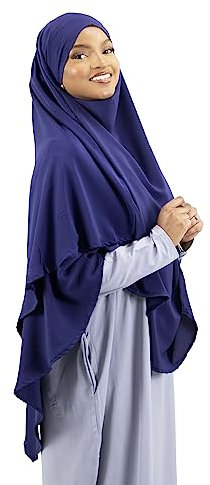 Lamis Hijab - Khimar 2 teilig aus Seide für muslimische Frauen, Mulimisch, KH200, marineblau, One size