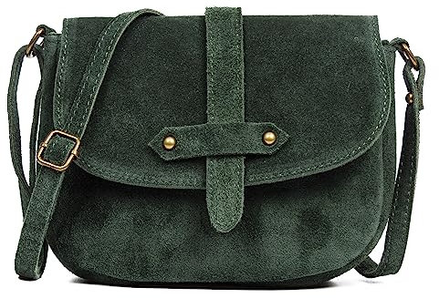 FIRENZE ARTEGIANI. Altamura Sac bandoulière femme Cuir véritable Daim 23 x 8 x 18 cm. Couleur : vert émeraude, vert émeraude, Utilitaire