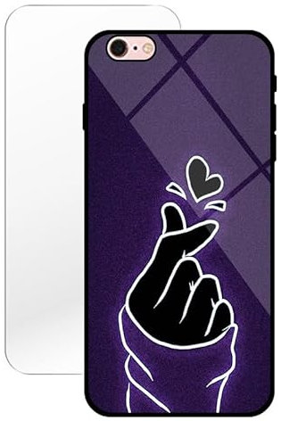 KARTXITAI Case compatible with iPhone 6 Plus/6s Plus,Anti-Scratch Tempered Glass Hard Back & Soft TPU Bumper with Pretty Pattern-Purple Heart Protective Phone Cover+Screen Protector