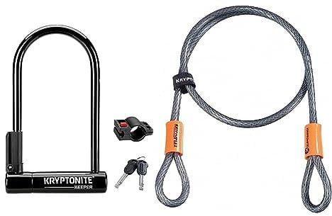 KryptoniteKryptonite Keeper 12 STD w/Bracket Lock - Black, Standard & Kryptoflex Cable with Double Loop Bike Lock Security, 10mm x 120cm, Silver/OrangeKryptonite