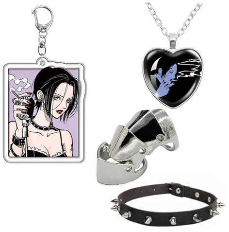 XHBTS Nana Anime Ring Halskette Keychian PU Choker und Aufkleber Cosplay Knöchelringe Gothic Fingerknochen Ring Punk Schmuck Zubehör Requisiten, Metall, Perle