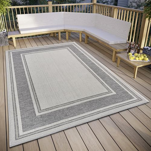 Hanse Home Cast In- & Outdoor Teppich Wetterfest – Modernes Muster Zweifarbig, Wasserfest robuster Aussenteppich Flachgewebe für Garten, Balkon, Terrasse, Wohnzimmer – Beige Grau, 63x120cm