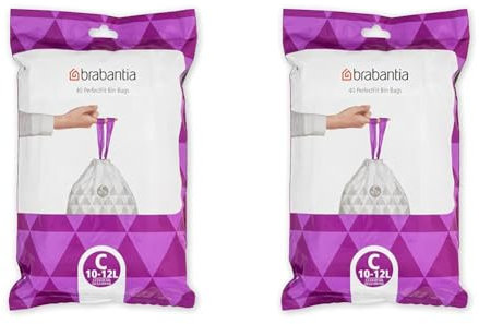Brabantia Müllbeutel PerfectFit, Spenderpackung (Code C - 10L / 12L), Extra Starke müllsäcke Mit Zugband (40 Müllbeutel) (Packung mit 2)