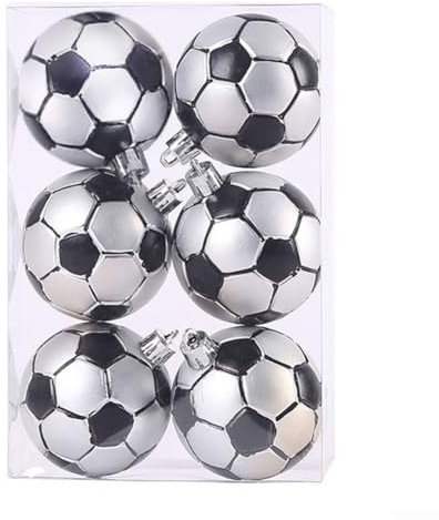 Weihnachtskugeln, 6 Stück Weihnachtskugel, Mini-Fußball, Basketball, Baseball, Weihnachtsbaumschmuck, 6 cm, bruchsicher, hängende Kugeln, Kugeln, Anhänger, Party, Heimdekoration (Fußball)