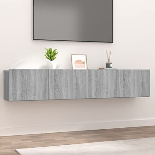 Homvdxl 2 Set Wall TV Stand Cabinet, Modern Floating TV Stand Unit with Door, Wall Mounted Storage Cabinet for Kitchen, Living Room Entertainment Media Console, 80cm W Grey Oak