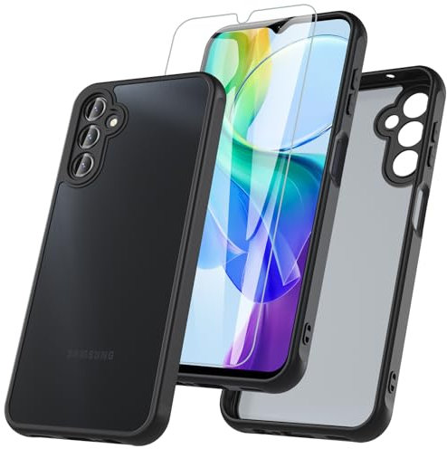 RC1WD Für Samsung Galaxy A14 Hülle, Handyhülle Für Samsung A14 Mit 9H Panzer Schutz Glas Schutzfolie, Stoßfest Kratzfestes Case Cover Schutzhülle für Samsung Galaxy A14 4G/5G-Schwarz