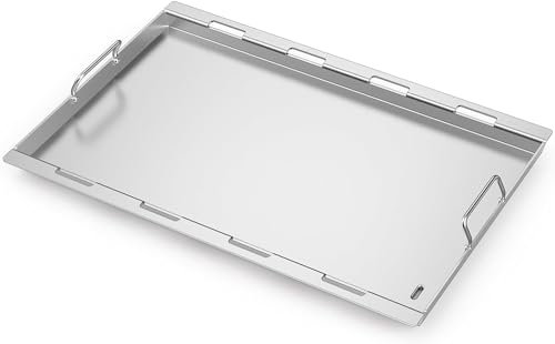 onlyfire Edelstahl Grillplatte, BBQ Plancha 4mm Dick, Grill Platte für Weber Genesis ll 400 Series, Grillplatten Gasgrill mit Griff, 82,5×47×3,8 cm, Silber