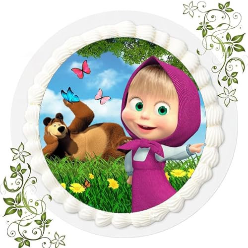 Elly-Torten-Deko Tortenaufleger, Mascha & der Bär, Essbares Foto, Premium Esspapier, Ø 20cm, 1 Stück, Rot, Brombeere, Geburtstag