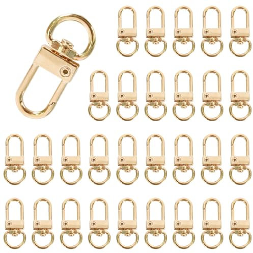 ZYFC 30 Pieces Swivel Clasps Clips, Metal Carabiners, Metal Lobster Claw Clasps for Keychain Rings, Swivel Carabiner Hooks, Keychain Hooks, for DIY Bags Key Rings Puppy Chains (KC Gold)