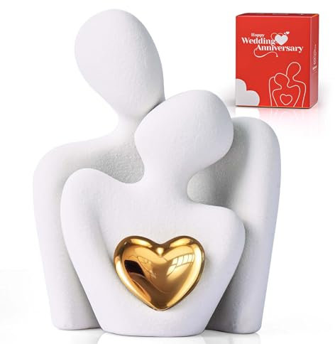 XMGZQ Romantische Paar Statue,Wohnzimmer Deko Moderne Keramik Figuren,Liebe Porzellan Figur,Umarmendes Brautpaar, Skulptur Deko Modern,Kleine Regal Deko Figur Gild