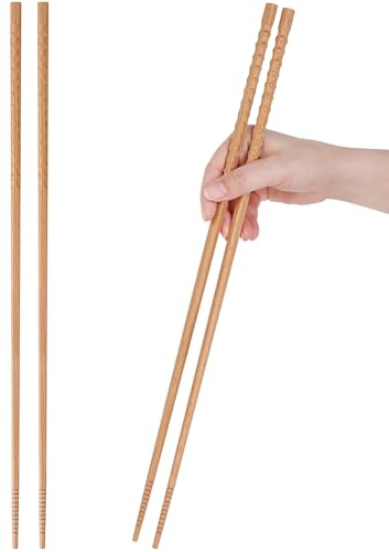 Donxote 16.5 inches Cooking Chopsticks, 2 Pairs Extra Long Anti-Slip Chopstick, Reusable for Noodles Frying Hotpot Wooden Kitchen Chop Sticks