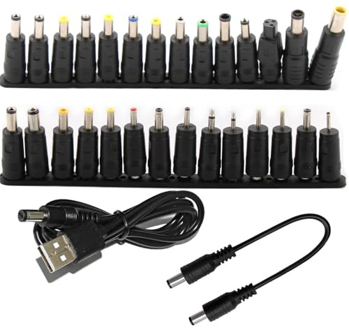 VISSQH USB auf DC 5V Stecker Kabel,28 Art USB A auf Hohlstecker,DC Netzteil Adapter Kabel für Router, Mini-Lüfter, Lautsprecher und weitere 5-V-Geräte(schwarz)