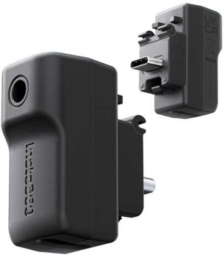 MODJUEGO Adattatore microfono per accessori Insta360 X4, microfoni esterni di tipo C e porte audio da 3,5 mm di ricarica adattatore audio