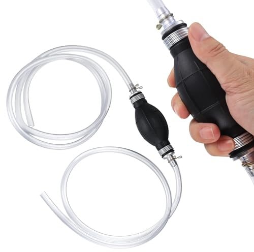 Fuel Petrol Syphon Pump, 2.1m Siphon Pump Kit for Fuel Petrol Transfer, Portable Hand Fuel Pump with 2 Durable PVC Hoses (1.2m+0.8m) for Car, Fish Tanks, Aquariums, Bathtubs, Boat
