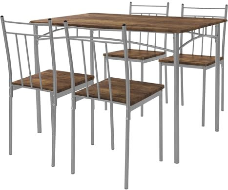 ML-Design Esstisch mit 4 Stühlen, Vintage, Essgruppe Set 5-TLG für 4 Personen, Holz, Esszimmerstühle mit Metallbeinen, Küchentisch Set, Esszimmergarnitur, Sitzgruppe für Esszimmer Wohnzimmer Küche