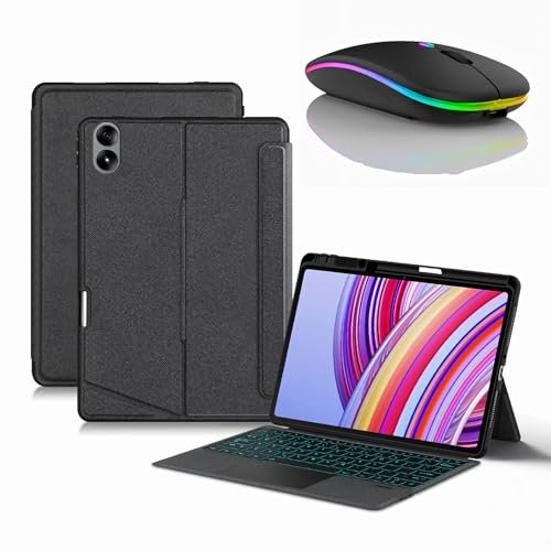 JZCZMCE Custodia con Tastiera per Redmi Pad PRO 12.1, Tastiera Retroilluminati Wireless Staccabile con Supporto per Matita, Sottile Cover Folio con Mouse Bluetooth