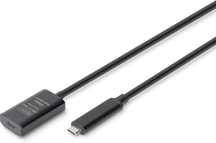 DIGITUS Active USB extension cable - USB-C socket to USB-C plug - 5 m - USB 3.2 Gen2-10 Gbit/s - Plug & Play - with signal amplifier - Black
