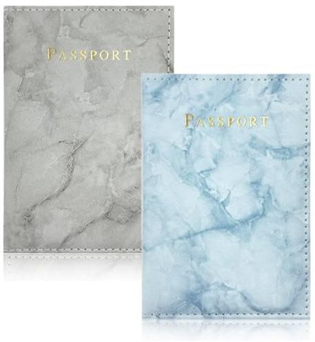 DLPRK 2 Pezzi Custodia Passaporto Porta Documenti Viaggio Porta Passaporto Personalizzato Portadocumenti Uomo Donna Da Viaggio Per Accessori Da Viaggio (grigio, blu)