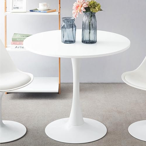Weißer Esstisch, runder Kleiner Bürotisch, Konferenztisch, Kaffee-Besprechungstisch für Büro, Küche, Wohnzimmer, wasserdichter Schreibtisch, einfache Montage, 80 cm