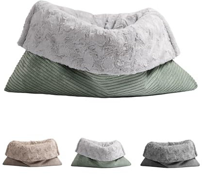 HS-Hundebett® Schlupfsack Cord-Exklusiv – Vielseitige Kuschelhöhle für Hunde und Katzen – Waschbar – Made in DE (Grün/Hellgrau, 65x90 cm)