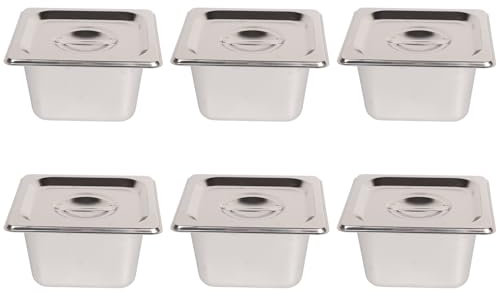 Joselin 6Er-Pack Anti-Stau-Schlitz-Hotelpfannen mit Deckel, 1/6-GrößE, 4, Kommerzielle 18/8-Edelstahl-Dampftisch-Speisepfanne