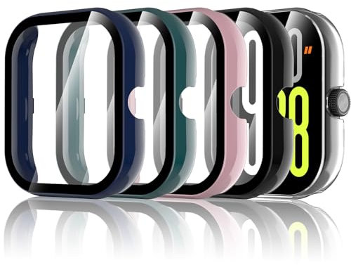 Hianjoo 5 Pack Cover con Vetro Temperato Compatibile per Xiaomi Redmi Watch 5【NON Per 5 Active / 5 Lite】, Pellicola Proteggi Schermo PC Custodia Compatibile con Xiaomi Redmi Watch 5