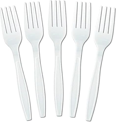 100 Pack White Plastic Forks – 6 Reusable, Microwave-Safe Economy Cutlery, Perfect for Parties, Weddings, Camping & Daily Use