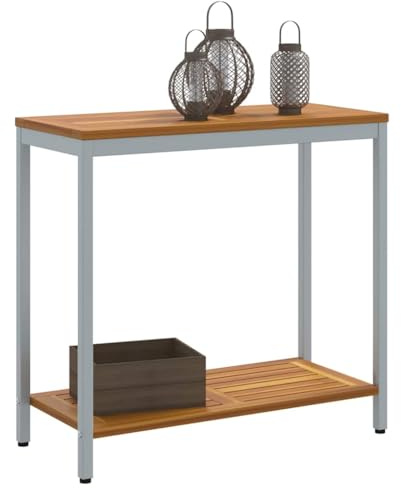 vidaXL Tisch für Outdoor mit Regal Natürlich und Grau 80 x 35 x 75 cm, Garten- und Terrassentisch, rechteckig, modern, strapazierfähig, für Balkon und Deck