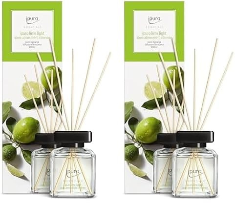 ipuro - Essentials Raumduft Lime Light 200ml | Raumerfrischer mit Zitronengras, Bergamotte, Orange, Geranie, Maiglöckchen & Vanilleblumen Duft Aroma | Diffuser mit Stäbchen | Lufterfrischer Wohnung