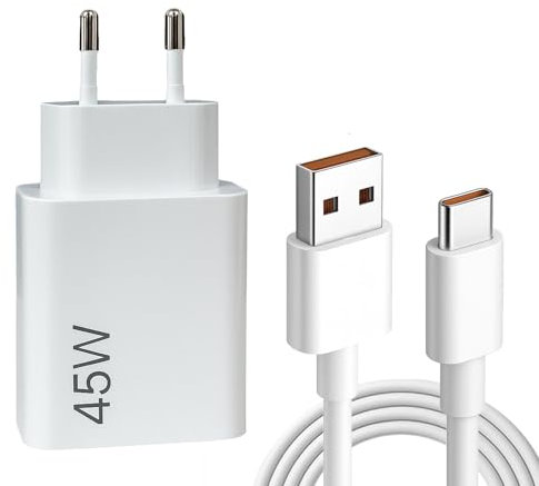 Huybaa Cargador xiaomi 45w,Cargador rapido redmi Note 14 13 12,Adaptador 45w Turbo con 6A USB C Cable 1M,Adaptador 45W para xiaomi 14 13 12 11 10 Poco F7 Ultra redmi Turbo 4 Pro