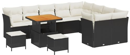 vidaXL Garten-Sofa-Set 12 pcs Schwarz Poly-Rattan, Garten und Terrasse, modernes Lounge-Set, ergonomische Sitzplätze, entspannter Sommer-Sofa, praktische Patio-Kollektion