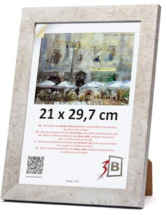 3-B Bilderrahmen ISEO - Grau (Betonstruktur) - 21x29,7 cm (A4) - Holzrahmen, Fotorahmen, Dokumentenrahmen mit Acrylglas