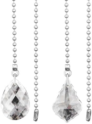 lasuroa 2pcs Fan Pull Chain Extension, 14in Decorative Ceiling Fan Chain Extenders with Crystal Pendant for Light Lamp Switch Decoration