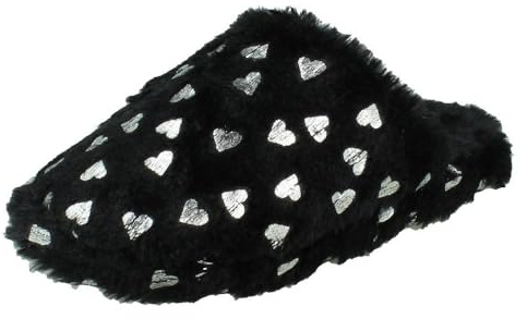 Girls Pineapple Slip On Fluffy Mule Slippers with Silver Hearts Loungewear X3R022