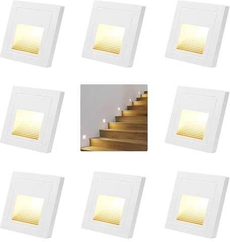 Arotelicht LED Treppenlicht Treppenbeleuchtung Innen, 8 Stück Warmweiß 3000K Wandeinbauleuchte Treppenleuchte 60mm, LED Stufenlicht für Treppe, Schlafzimmer, Küche, Flur, Beleuchtung, Weiß
