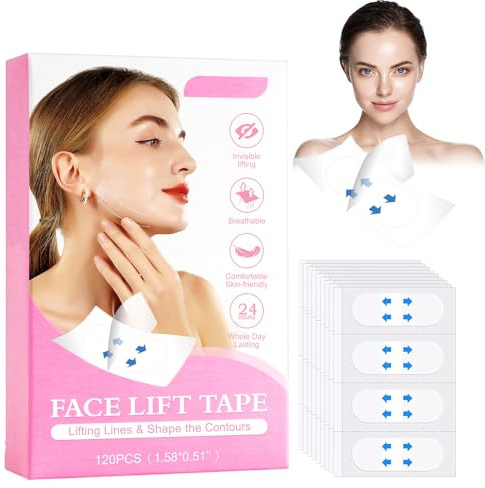 120 Stück Face Lifting Tape - Wrinkle Patch - Unsichtbare Gesichtsstraffung Pflaster für Doppelkinn Maske und Falten Reduktion, V-Shape Lifting Straps mit Sofortiger Straffung,für Männer und Frauen