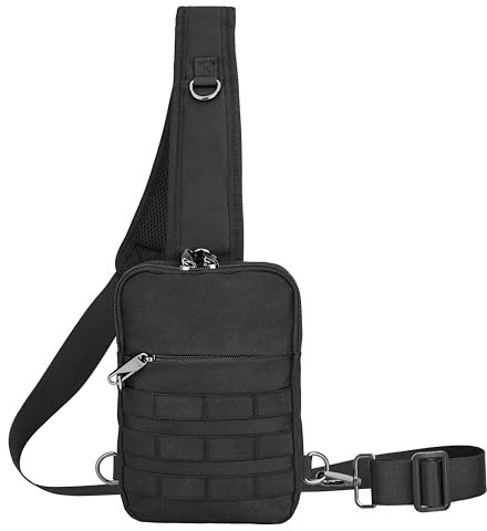 Tibroni Anti Diebstahl Sling Bag Taktische Wasserdicht Klein Umhängetasche Chest Schwarz Crossbody Bag Brusttasche Herren Schultertasche Tasche Handtasche mit Reißverschluss Lock und RFID-Blockierung