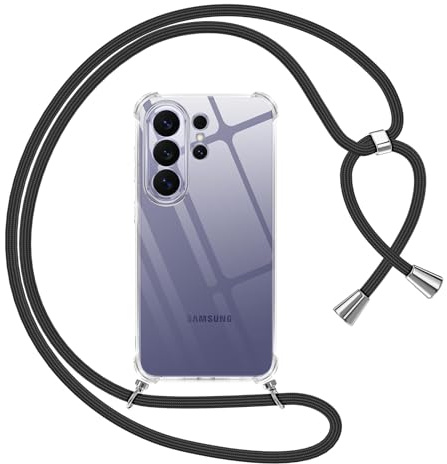 Pnakqil Handyband für Samsung Galaxy S26 Ultra Hülle mit Band, Transparent Weich Silikon mit Kordel Necklace Schnur Anti-Fall Bumper Schutzhülle Case Kompatibel mit Samsung S26 Ultra 6,9, Schwarz
