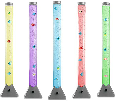 Stehleuchte Wassersäule Stehlampe Standleuchte Beistellleuchte, Farbwechslerfunktion Sprudelstärke Deko Fische, 12x LED, DxH 10x120cm